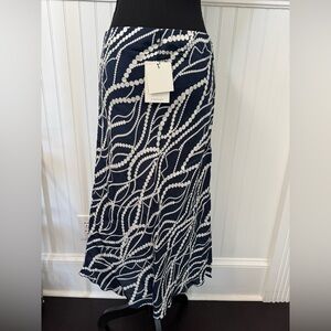 NWT DIXIE Italian Viscose Midi Bais Navy White Skirt ~ Large ~ GORGEOUS